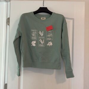 NWT PACT 100% Organic Cotton Herb Pack Graphic Slouchy Sweatshirt size XS msrp39